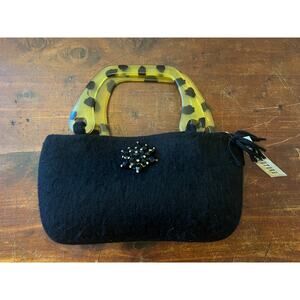 SGB Couture Original 100% Wool Hand Felted Handbag Beaded Broach NWT